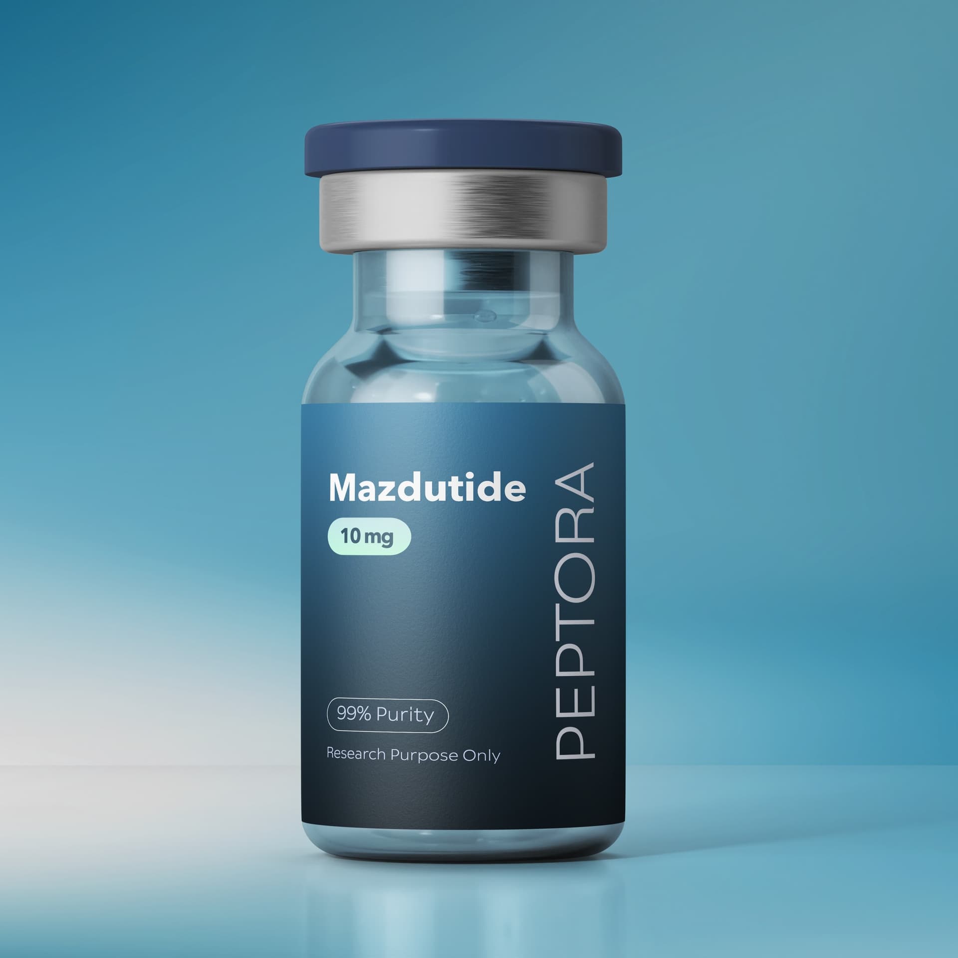 Peptora Mazdutide research peptide vial — 99%+ purity, third-party tested
