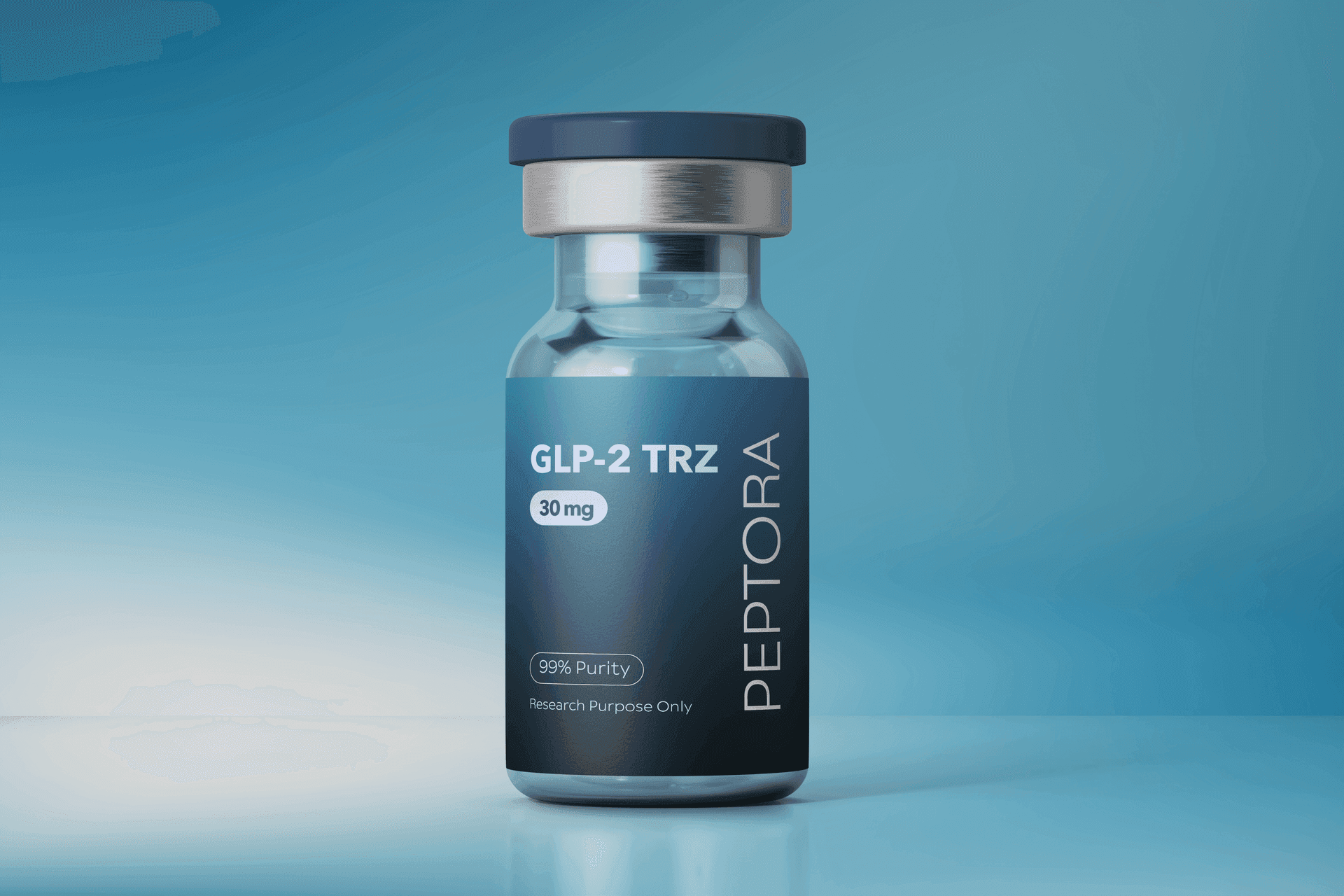 Peptora GLP-2 TRZ research peptide vial — 99%+ purity, third-party tested