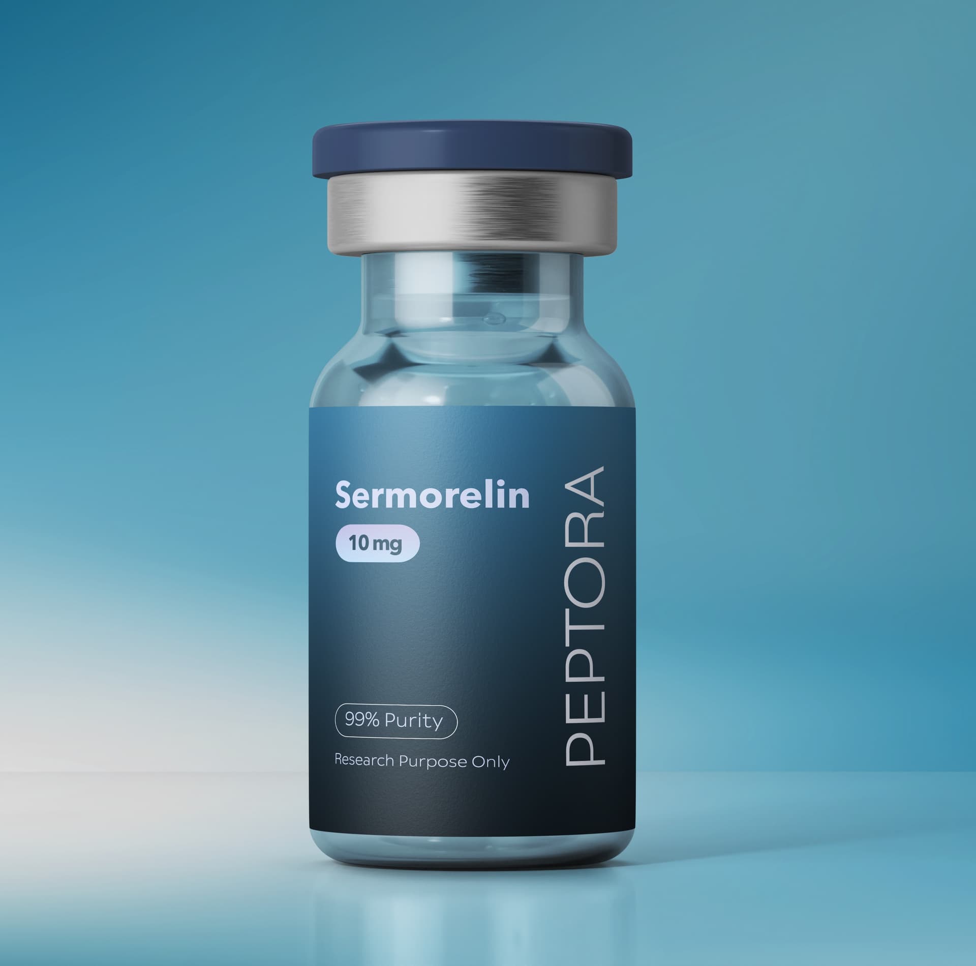 Peptora Sermorelin research peptide vial — 99%+ purity, third-party tested