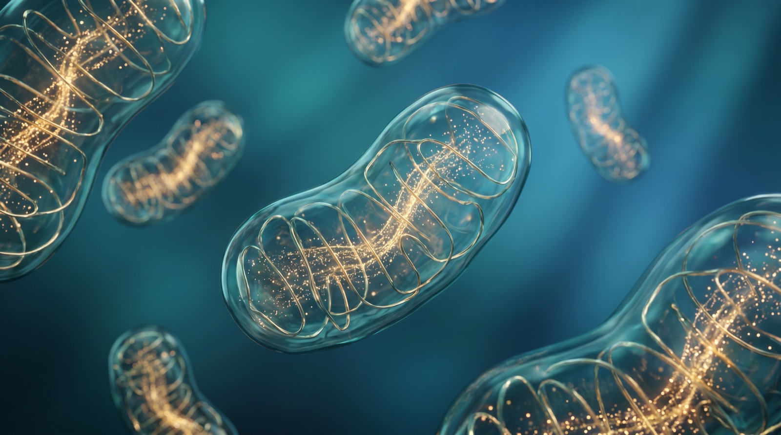 Abstract visualization of NAD+ powering mitochondrial energy production